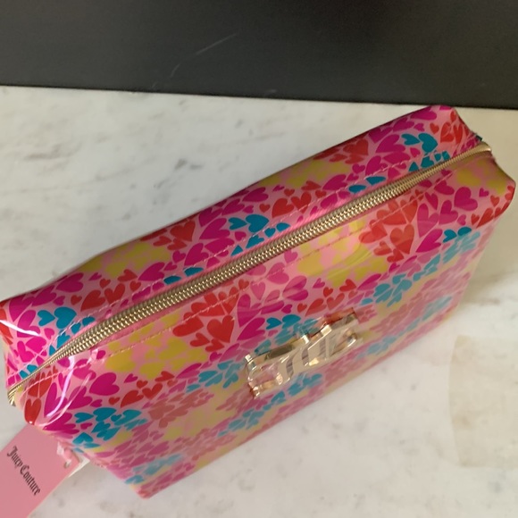 Juicy Couture Multi-Color Heart Print Soft PVC Wedge Cosmetic Bag - Picture 12 of 16